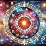 Galactic astrology chart with dynamic zodiac wheel, Galactic Core, and cosmic influences for the Galacto-AspKom framework.